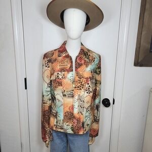 Maggie London Safari Patchwork Fall Blazer Jacket Bold Animal Print Size 10